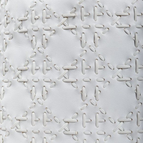 Christian Dior White Lambskin Stitched Woven Lady Dior Tote - Picture 8 of 11